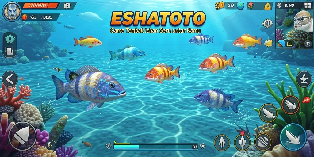 Screenshot ESHATOTO yang menunjukkan gameplay seru Tembak Ikan.
