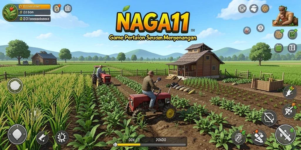 Screenshot gameplay NAGA11 menunjukkan petani yang sedang merawat tanamannya.