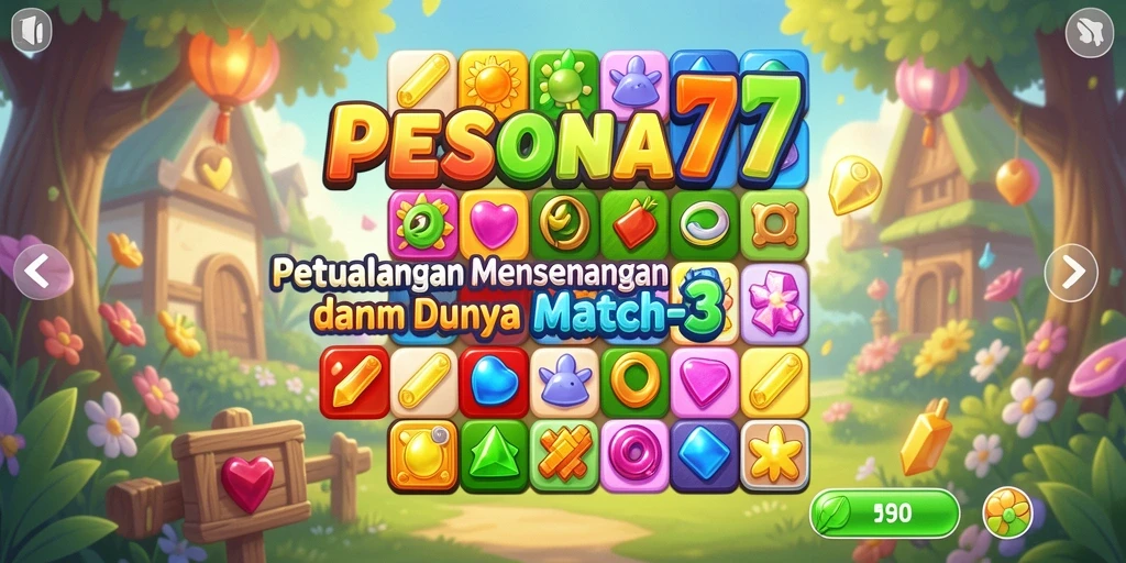 Tampilan menarik saat bermain PESONA77 dengan gameplay Match-3 yang seru.