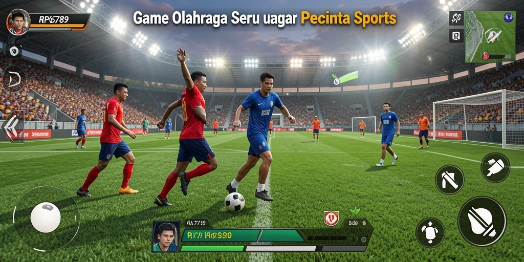 Tangkapan layar gameplay RP6789 menampilkan aksi seru di lapangan olahraga.