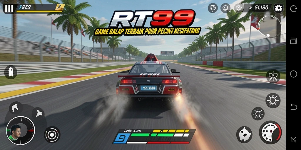 Gameplay RT99 yang mendebarkan di lintasan balap.
