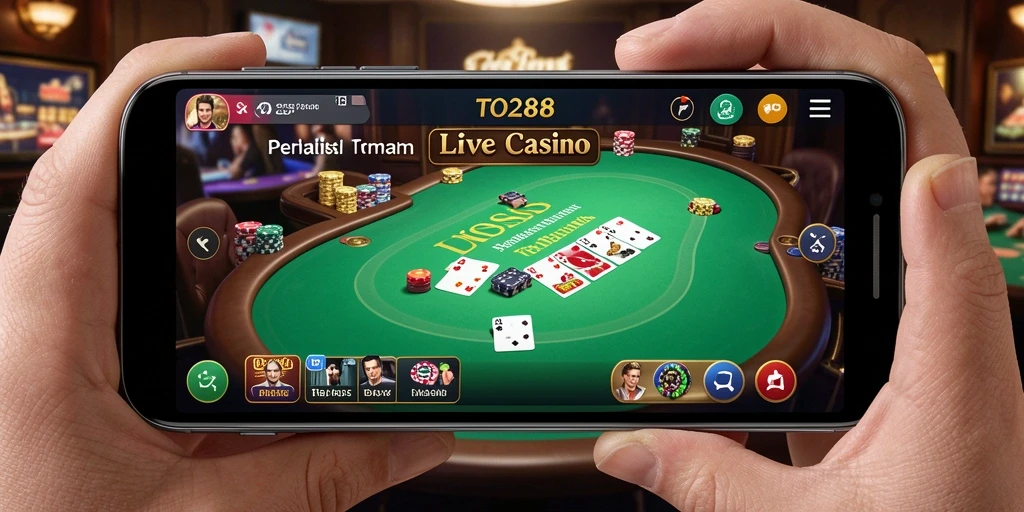 Screenshot gameplay TO288 menampilkan dealer langsung dan suasana kasino yang dinamis.