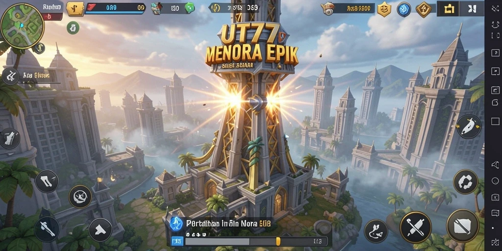 Screenshot utama UT77 menampilkan aksi gameplay Tower Defense yang mendebarkan.